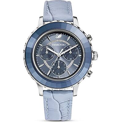 Swarovski Montre Octea Lux Chrono, bracelet en cuir, Bleu, Acier inoxydable Swarovski Montre Octea Lux Chrono, bracelet en cuir, Bleu, Acier inoxydable
