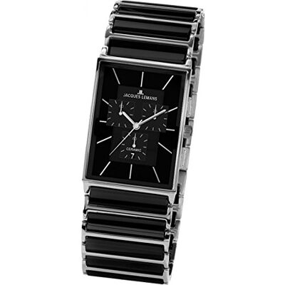 JACQUES LEMANS Hommes Analogique Quartz Montre avec Bracelet en Acier Inoxydable 1-1900A, Noir, Bracelet JACQUES LEMANS Hommes Analogique Quartz Montre avec Bracelet en Acier Inoxydable 1-1900A, Noir, Bracelet