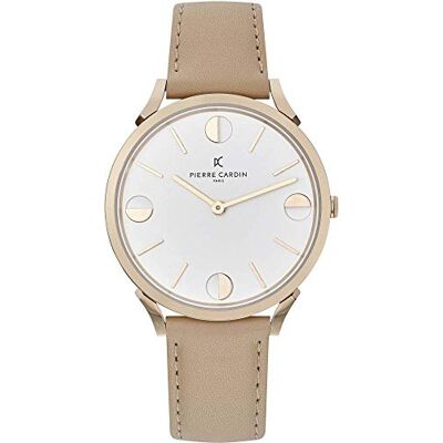 Pierre Cardin Montre Unisexe Analogique Quartz Pigalle Half Moon, Beige/Blanc, sangle Pierre Cardin Montre Unisexe Analogique Quartz Pigalle Half Moon, Beige/Blanc, sangle