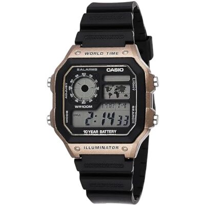 Casio Série AE1200WH Montre numérique pour homme 100 m WR Multi alarmes Chronomètre 100 secondes Compte à rebours Carte du monde pour le temps Lumière LED Affichage analogique LC Casio Série AE1200WH Montre numérique pour homme 100 m WR Multi alarmes Chronomètre 100 secondes Compte à rebours Carte du monde pour le temps Lumière LED Affichage analogique LC