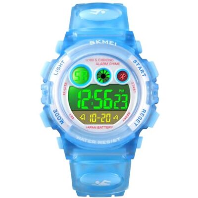 Alienwork Montre numérique pour enfant Étanche 5 ATM, Bleu clair/blanc/bleu Bracelet en caoutchouc bleu clair, lanière Alienwork Montre numérique pour enfant Étanche 5 ATM, Bleu clair/blanc/bleu Bracelet en caoutchouc bleu clair, lanière