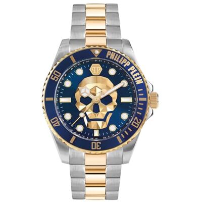 Philipp Plein The $KULL DIVER Montre analogique à quartz pour homme, Bicolore/bleu Pwoaa0722, Bracelet Philipp Plein The $KULL DIVER Montre analogique à quartz pour homme, Bicolore/bleu Pwoaa0722, Bracelet