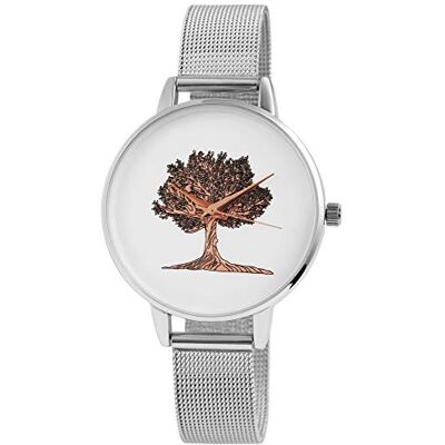 Excellanc Montre Aiguille Analogique à Quartz pour Femme Blanc Argent Arbre Tree, bracelet Excellanc Montre Aiguille Analogique à Quartz pour Femme Blanc Argent Arbre Tree, bracelet