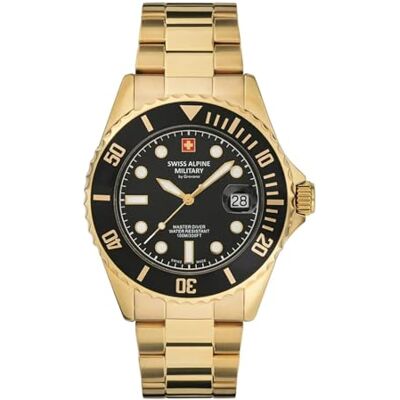 Alpine 7053.1 Master-Diver Montre Homme Analogique Quartz Acier Inoxydable, Or/Noir/Noir 1117sam, Bracelet Alpine 7053.1 Master-Diver Montre Homme Analogique Quartz Acier Inoxydable, Or/Noir/Noir 1117sam, Bracelet