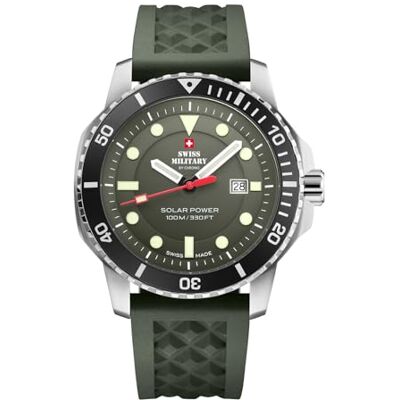 Swiss Military by Chrono SMS34102 Montre solaire pour homme avec bracelet en acier inoxydable ou bracelet en silicone 10 ATM Date Verre saphir, argenté, lanière Swiss Military by Chrono SMS34102 Montre solaire pour homme avec bracelet en acier inoxydable ou bracelet en silicone 10 ATM Date Verre saphir, argenté, lanière
