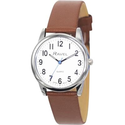 Ravel Plus Montre Unisexe du Quotidien avec Bracelet en Cuir Microfibre Quartz Analogique Japonais RP002L Marron/ton Argenté Ravel Plus Montre Unisexe du Quotidien avec Bracelet en Cuir Microfibre Quartz Analogique Japonais RP002L Marron/ton Argenté
