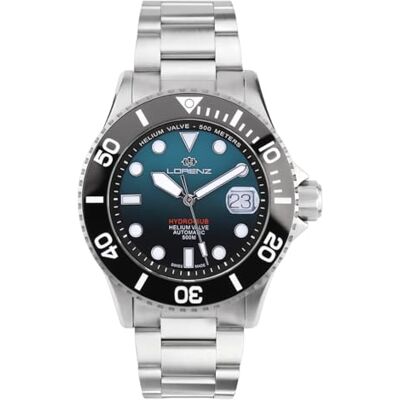 Lorenz Hydro-Sub 090011GG Montre suisse automatique pour homme avec bracelet en acier inoxydable et 500 mètres sous-marin professionnel, coffret avec bracelet en caoutchouc cadeau, argent, Moderne Lorenz Hydro-Sub 090011GG Montre suisse automatique pour homme avec bracelet en acier inoxydable et 500 mètres sous-marin professionnel, coffret avec bracelet en caoutchouc cadeau, argent, Moderne