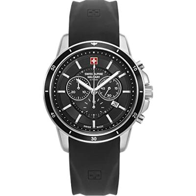 Alpine 7089.9 Montre chronographe à quartz analogique pour homme en silicone, Acier/noir/noir 9837sam, Sangles Alpine 7089.9 Montre chronographe à quartz analogique pour homme en silicone, Acier/noir/noir 9837sam, Sangles