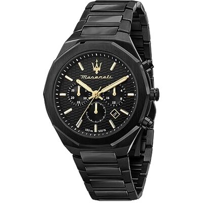 Maserati Stile Montre Homme Chronographe à Quartz R8873642005, Noir, 45mm, bracelet Maserati Stile Montre Homme Chronographe à Quartz R8873642005, Noir, 45mm, bracelet