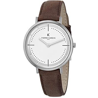 Pierre Cardin Montre Homme Analogique Quartz Belleville Park, Argent/Blanc/Marron, sangle Pierre Cardin Montre Homme Analogique Quartz Belleville Park, Argent/Blanc/Marron, sangle
