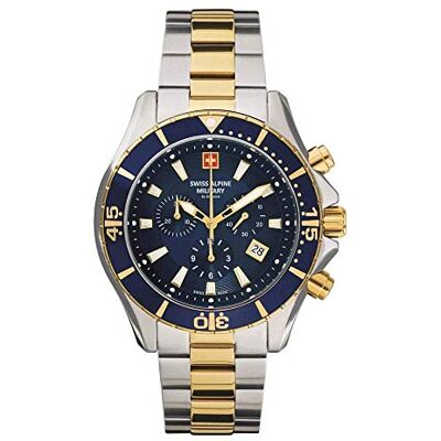 Alpine 7040 Montre chronographe à quartz analogique en acier inoxydable 10 ATM, Or bique/bleu/bleu – 9145sam, Bracelet Alpine 7040 Montre chronographe à quartz analogique en acier inoxydable 10 ATM, Or bique/bleu/bleu – 9145sam, Bracelet