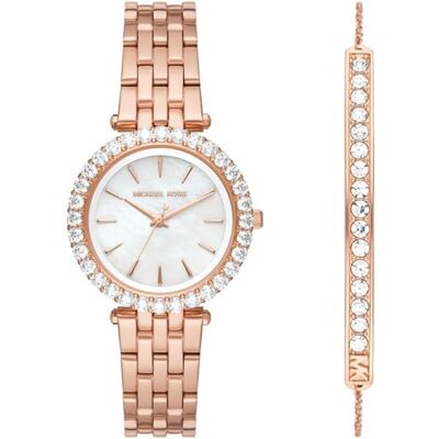 Michael Kors Montre Darci pour femme, mouvement à quartz trois aiguilles, ton or rose, bracelet en acier inoxydable Michael Kors Montre Darci pour femme, mouvement à quartz trois aiguilles, ton or rose, bracelet en acier inoxydable