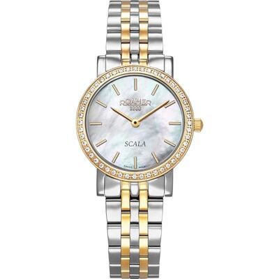 Roamer Scala 976830 47 20 50 Montre pour femme, en acier inoxydable, 28 mm, bracelet en acier inoxydable, couleur : or/argent, 3 bars, cadran nacré Roamer Scala 976830 47 20 50 Montre pour femme, en acier inoxydable, 28 mm, bracelet en acier inoxydable, couleur : or/argent, 3 bars, cadran nacré