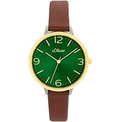s.Oliver Montre à quartz analogique pour femme avec bracelet en cuir, étanche, livrée dans un coffret cadeau. s.Oliver Montre à quartz analogique pour femme avec bracelet en cuir, étanche, livrée dans un coffret cadeau.