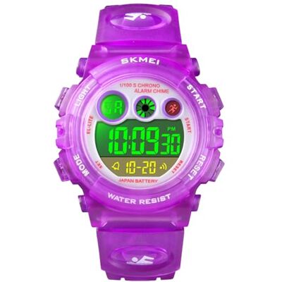 Alienwork Montre numérique pour enfant Étanche 5 ATM, Violet/blanc violet/bracelet en caoutchouc violet, lanière Alienwork Montre numérique pour enfant Étanche 5 ATM, Violet/blanc violet/bracelet en caoutchouc violet, lanière