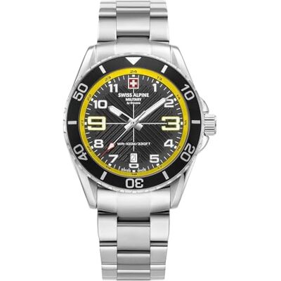 Alpine by Grovana 7029.1138SAM Montre analogique à quartz suisse pour homme avec bracelet en acier inoxydable, Acier/acier/Sw-jaune 1138sam, Bracelet Alpine by Grovana 7029.1138SAM Montre analogique à quartz suisse pour homme avec bracelet en acier inoxydable, Acier/acier/Sw-jaune 1138sam, Bracelet
