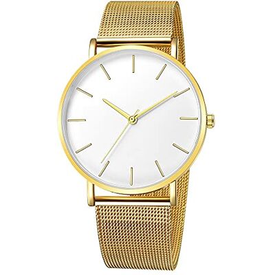 INGRAX Montres Hommes Mode Ultra Mince Montres Simple Hommes d'affaires en Acier Inoxydable Maille Ceinture Quartz Montre Casual Montre pour Homme, Gold White, bracelet INGRAX Montres Hommes Mode Ultra Mince Montres Simple Hommes d'affaires en Acier Inoxydable Maille Ceinture Quartz Montre Casual Montre pour Homme, Gold White, bracelet