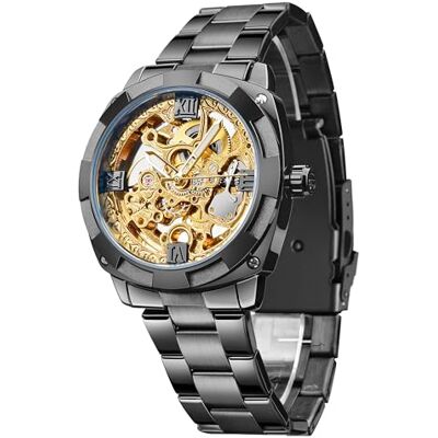 FORSINING Montre mécanique automatique rétro pour homme Noir Squelette doré Cadeau unique pour homme, Noir , Bracelet FORSINING Montre mécanique automatique rétro pour homme Noir Squelette doré Cadeau unique pour homme, Noir , Bracelet
