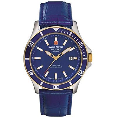 Alpine 7022.1 Montre analogique à quartz en cuir pour homme, Bleu/bicolore/bleu 1545sam, Sangles Alpine 7022.1 Montre analogique à quartz en cuir pour homme, Bleu/bicolore/bleu 1545sam, Sangles