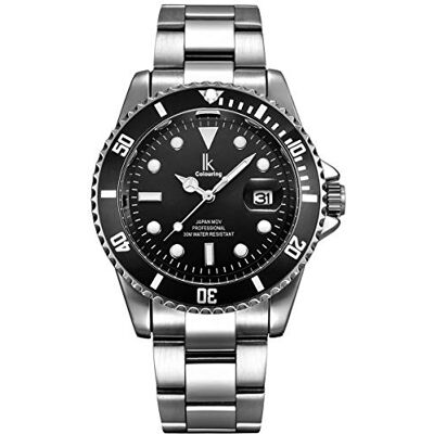 Alienwork Montre Hommes Femmes Argent Bracelet en Métal Acier Calendrier Date Noir élégant Alienwork Montre Hommes Femmes Argent Bracelet en Métal Acier Calendrier Date Noir élégant