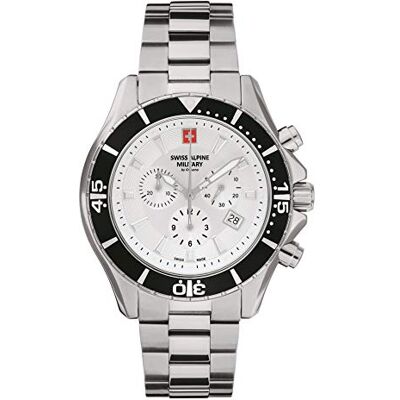 Alpine Montre chronographe à quartz analogique pour homme en acier inoxydable 7040 10 ATM, Acier/noir/argent 9132sam, Bracelet Alpine Montre chronographe à quartz analogique pour homme en acier inoxydable 7040 10 ATM, Acier/noir/argent 9132sam, Bracelet