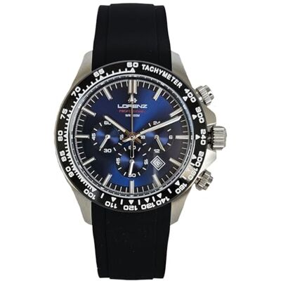 Lorenz Chrono 26175LL Chronographe Montre pour homme avec bracelet en caoutchouc sous 100 mètres, Noir, Moderne Lorenz Chrono 26175LL Chronographe Montre pour homme avec bracelet en caoutchouc sous 100 mètres, Noir, Moderne
