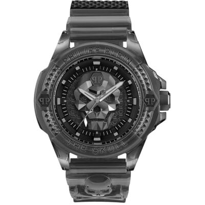 Philipp Plein The $Kull Montre analogique à quartz pour homme en silicone synthétique, Noir/noir Pwwaa0523, Moderne Philipp Plein The $Kull Montre analogique à quartz pour homme en silicone synthétique, Noir/noir Pwwaa0523, Moderne