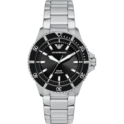 Giorgio Armani World Explorer Montre solaire en acier inoxydable à trois aiguilles Giorgio Armani World Explorer Montre solaire en acier inoxydable à trois aiguilles