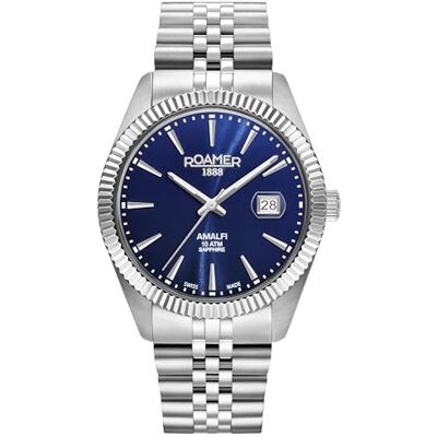 Roamer Amalfi Gents 852833 Montre analogique à quartz pour homme en acier inoxydable, Argent/argent/bleu 852833 41 45 20, Bracelet Roamer Amalfi Gents 852833 Montre analogique à quartz pour homme en acier inoxydable, Argent/argent/bleu 852833 41 45 20, Bracelet