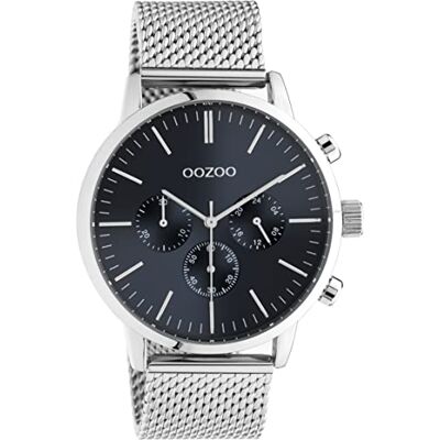 Oozoo Timepieces Montre pour homme avec bracelet en maille de 22 mm Montre analogique pour homme avec bracelet milanais rond, Argenté/bleu foncé, Bracelet Oozoo Timepieces Montre pour homme avec bracelet en maille de 22 mm Montre analogique pour homme avec bracelet milanais rond, Argenté/bleu foncé, Bracelet