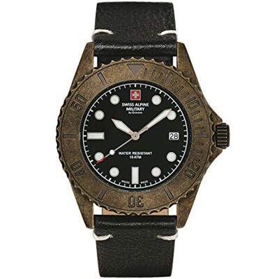 Alpine 7051 Montre à quartz analogique style vintage pour homme en cuir, Vintage/Noir/Noir 1587sam, sangle Alpine 7051 Montre à quartz analogique style vintage pour homme en cuir, Vintage/Noir/Noir 1587sam, sangle