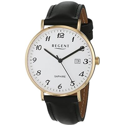 REGENT Montre à quartz analogique pour homme avec bracelet en cuir 11100296, Gold, One Size, Bracelet REGENT Montre à quartz analogique pour homme avec bracelet en cuir 11100296, Gold, One Size, Bracelet