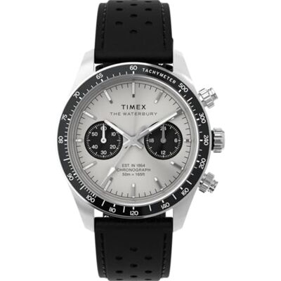 Timex Montre chronographe à quartz pour homme avec bracelet en cuir Waterbury Heritage, Noir, Bracelet Timex Montre chronographe à quartz pour homme avec bracelet en cuir Waterbury Heritage, Noir, Bracelet