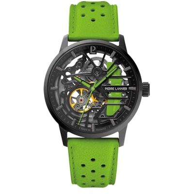 Pierre Lannier Paddock Montre pour femme avec cadran noir et bracelet en cuir vert 20 mm Pierre Lannier Paddock Montre pour femme avec cadran noir et bracelet en cuir vert 20 mm