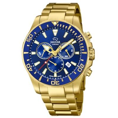Jaguar Montre modèle J864/2 de la collection Executive, boîtier de 43,5 mm bleu avec bracelet en acier plaqué pour homme, Unique, Bracelet Jaguar Montre modèle J864/2 de la collection Executive, boîtier de 43,5 mm bleu avec bracelet en acier plaqué pour homme, Unique, Bracelet