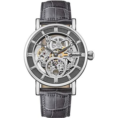 Ingersoll The Herald I00401B Montre automatique pour homme avec cadran squelette et bracelet en cuir véritable 40 mm, gris, Einheitsgröße, Classique Ingersoll The Herald I00401B Montre automatique pour homme avec cadran squelette et bracelet en cuir véritable 40 mm, gris, Einheitsgröße, Classique