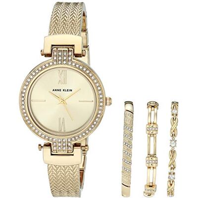Anne Klein Ensemble montre bracelet et bracelet à accents en cristal pour femme, Doré Anne Klein Ensemble montre bracelet et bracelet à accents en cristal pour femme, Doré