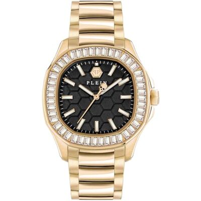 Philipp Plein Montre analogique à quartz pour femme $PECTRE Lady, Doré/noir, Moderne Philipp Plein Montre analogique à quartz pour femme $PECTRE Lady, Doré/noir, Moderne