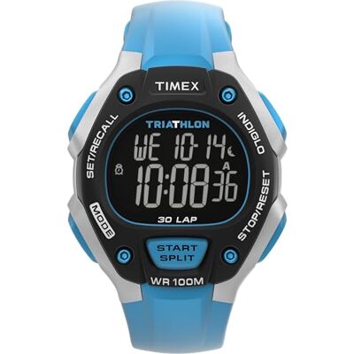 Timex Triathlon Classic TW5M67400 Montre, 38 mm, bracelet bleu en PU en 2 parties, cadran numérique et boîtier gris, pour hommes Timex Triathlon Classic TW5M67400 Montre, 38 mm, bracelet bleu en PU en 2 parties, cadran numérique et boîtier gris, pour hommes