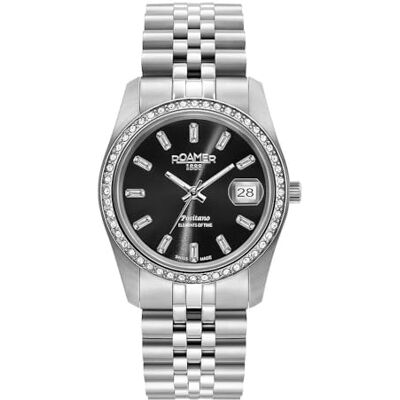 Roamer Positano 853858 Montre analogique à quartz pour femme, Argenté/noir 853858 41 59 20, Bracelet Roamer Positano 853858 Montre analogique à quartz pour femme, Argenté/noir 853858 41 59 20, Bracelet