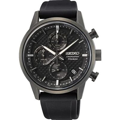 Seiko Montre à quartz pour homme en titane avec bracelet en acier, gris/noir, Chronographe Seiko Montre à quartz pour homme en titane avec bracelet en acier, gris/noir, Chronographe