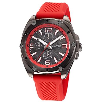 Nautica Montre à quartz pour homme en acier inoxydable avec bracelet en silicone, rouge, 22 (modèle : NAPTCS223), rouge, Rouge, Sangle Nautica Montre à quartz pour homme en acier inoxydable avec bracelet en silicone, rouge, 22 (modèle : NAPTCS223), rouge, Rouge, Sangle