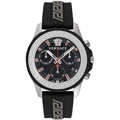 Versace Greca Action Montre pour homme en silicone 45 mm, lanière Versace Greca Action Montre pour homme en silicone 45 mm, lanière