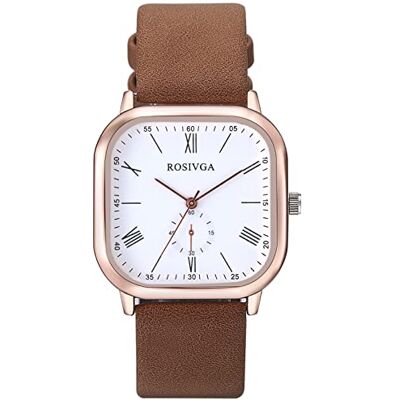 JewelryWe Montre à quartz analogique pour femme, montre classique d'affaires décontractée avec bracelet en cuir pour femme et fille, marron, Classic Square JewelryWe Montre à quartz analogique pour femme, montre classique d'affaires décontractée avec bracelet en cuir pour femme et fille, marron, Classic Square