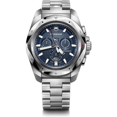 Victorinox Montre Homme I.N.O.X. Chrono Ø 43 mm, Swiss Made, Quartz Analogique, Étanche jusqu’à 200 m, Bracelet Inox, Argent/Bleu Victorinox Montre Homme I.N.O.X. Chrono Ø 43 mm, Swiss Made, Quartz Analogique, Étanche jusqu’à 200 m, Bracelet Inox, Argent/Bleu