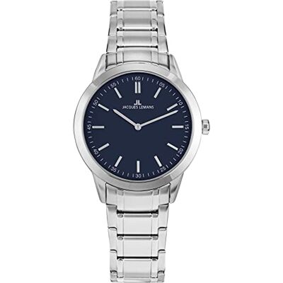 JACQUES LEMANS Montre à quartz pour homme 0, Bleu/argent, Bracelet JACQUES LEMANS Montre à quartz pour homme 0, Bleu/argent, Bracelet