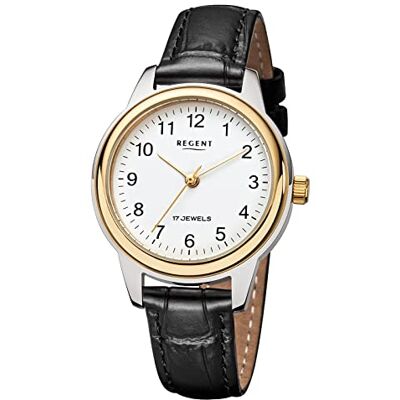 REGENT Montre pour femme avec bracelet en cuir aspect croco en acier inoxydable à remontage manuel mécanique chiffres arabes dans différentes variantes, Bicolore., Classique REGENT Montre pour femme avec bracelet en cuir aspect croco en acier inoxydable à remontage manuel mécanique chiffres arabes dans différentes variantes, Bicolore., Classique