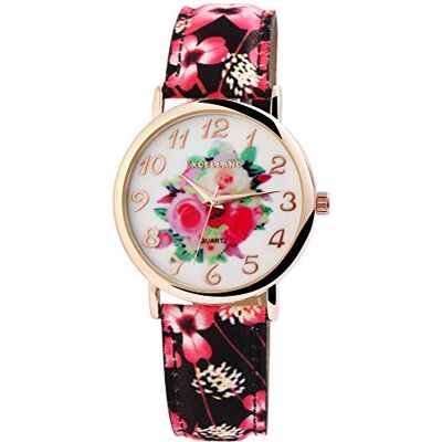 Excellanc Femme Montre Cuir Imitation Fleurs Montre-bracelet Analogique Quartz 1900177, Rose, Bracelet Excellanc Femme Montre Cuir Imitation Fleurs Montre-bracelet Analogique Quartz 1900177, Rose, Bracelet