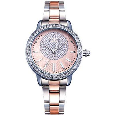 Alienwork Montre Femme Argent Bracelet en Métal Acier Or Rose Strass Paillettes élégant Alienwork Montre Femme Argent Bracelet en Métal Acier Or Rose Strass Paillettes élégant