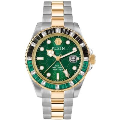 Philipp Plein GMT-I Challenger BAGUETTES Montre analogique à quartz unisexe en acier inoxydable, Multicolore, Bracelet Philipp Plein GMT-I Challenger BAGUETTES Montre analogique à quartz unisexe en acier inoxydable, Multicolore, Bracelet